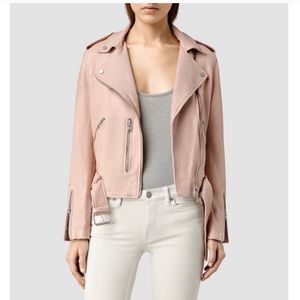 all saints leather wyatt biker moto jacket pink 6